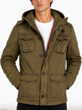 Abercrombie & Fitch Men's Hooded Utility Field Jacket Olive Green Cotton Size S